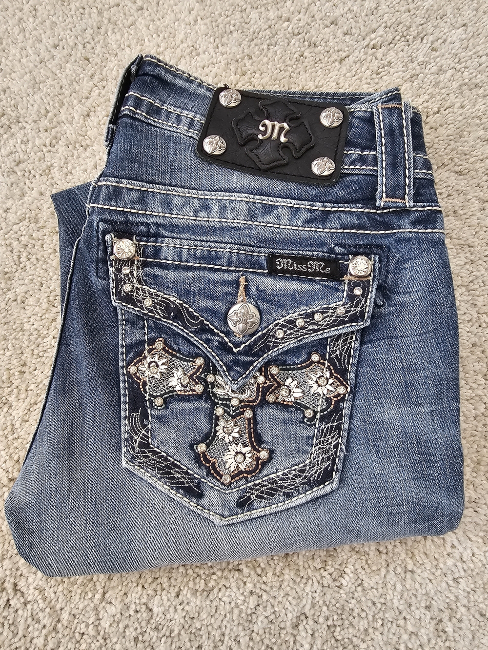Miss Me Women's Embroidered Blue Denim Skinny Jeans Size 26